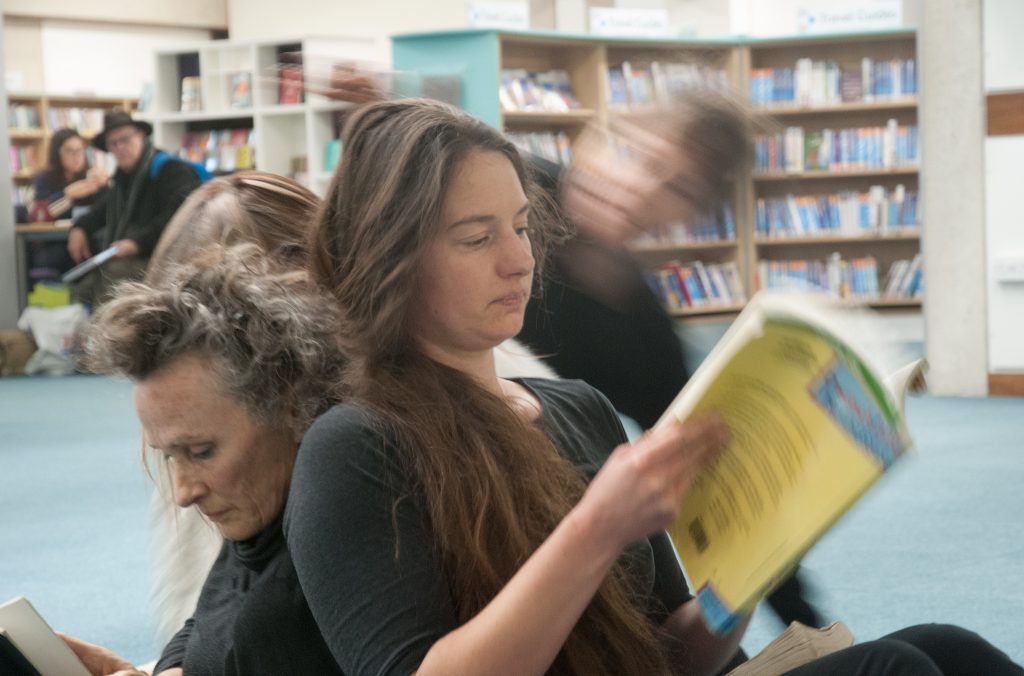 Library Dance, 19 December 2017 at Oxfordshire Central Library, Westgate Centre, Oxford with dancers: Lizzy Spight, Naomi Morris Lizie Giraudeau and Andrew Wood. Photo: Karl Wallendszus