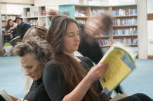 Library Dance, 19 December 2017 at Oxfordshire Central Library, Westgate Centre, Oxford with dancers: Lizzy Spight, Naomi Morris Lizie Giraudeau and Andrew Wood. Photo: Karl Wallendszus