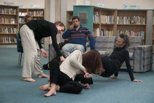 Library Dance, 19 December 2017 at Oxfordshire Central Library, Westgate Centre, Oxford with dancers: Lizzy Spight, Naomi Morris Lizie Giraudeau and Andrew Wood. Photo: Karl Wallendszus