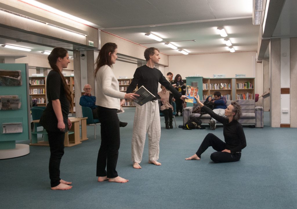 Library Dance, 19 December 2017 at Oxfordshire Central Library, Westgate Centre, Oxford with dancers: Lizzy Spight, Naomi Morris Lizie Giraudeau and Andrew Wood. Photo: Karl Wallendszus