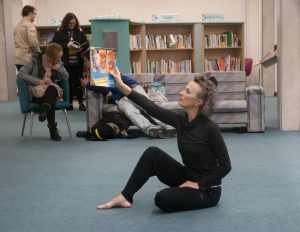 Library Dance, 19 December 2017 at Oxfordshire Central Library, Westgate Centre, Oxford with dancers: Lizzy Spight, Naomi Morris Lizie Giraudeau and Andrew Wood. Photo: Karl Wallendszus