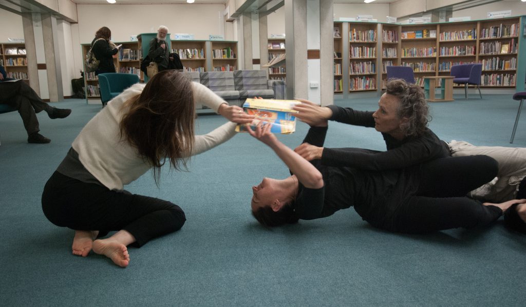 Library Dance, 19 December 2017 at Oxfordshire Central Library, Westgate Centre, Oxford with dancers: Lizzy Spight, Naomi Morris Lizie Giraudeau and Andrew Wood. Photo: Karl Wallendszus