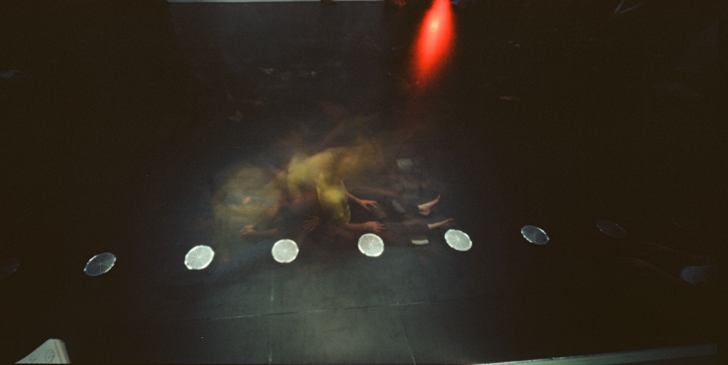 Long exposure colour photograph of second performance with Sandy at Goldsmiths CI, 18 January 2025