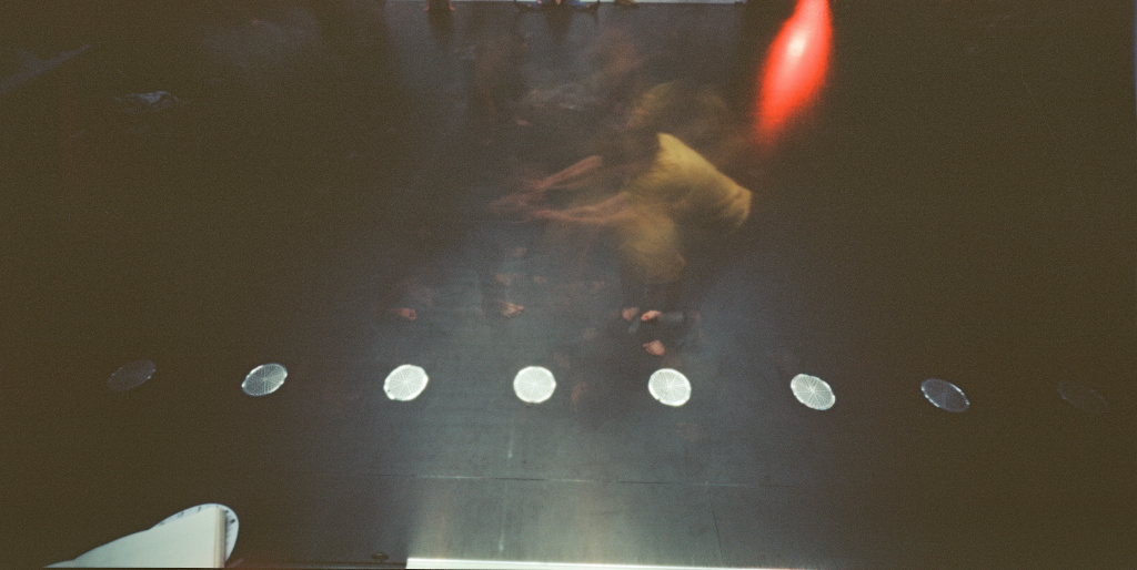 Long exposure colour photograph of first performance with Jo at Goldsmiths CI, 18 January 2025